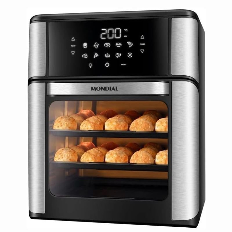 Fritadeira Air Fryer Forno Oven 12 Litros, Mondial, Preto_Inox, 2000W, 110V - AFON-12L-BI